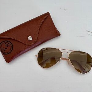 Ray-Ban Gold Aviator Sunglasses with Brown Case